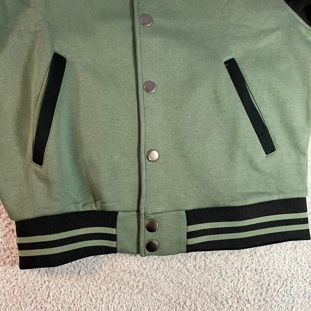 NEW True religion collared patch varsity fleece sz M green and black Buddha NWT